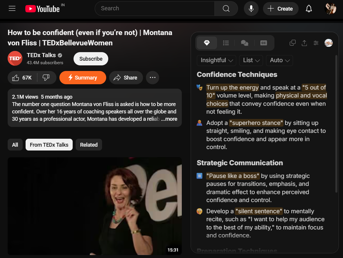 Eightify Youtube Summarizer reading video transcript using AI