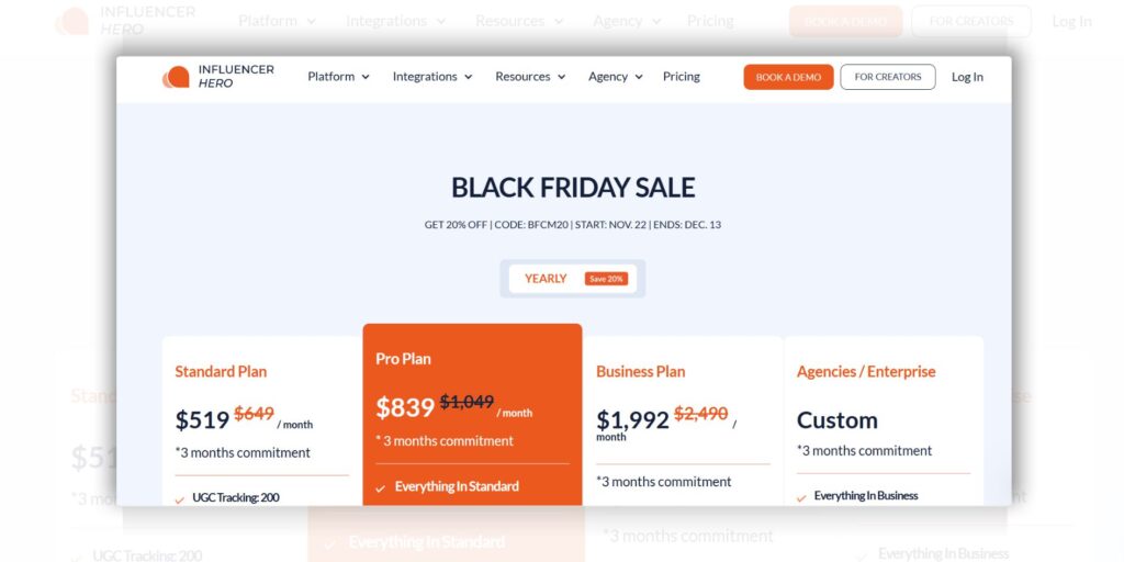 Influencer Hero Black Friday Deal