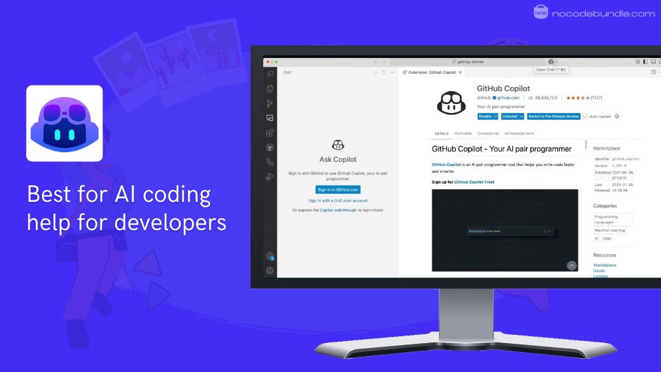GitHub Copilot - Best for AI coding help for developers