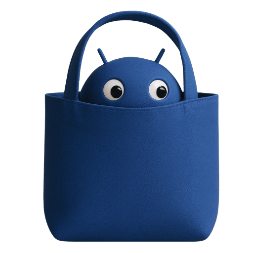 A robot in a shopping bag - no code bundle logo