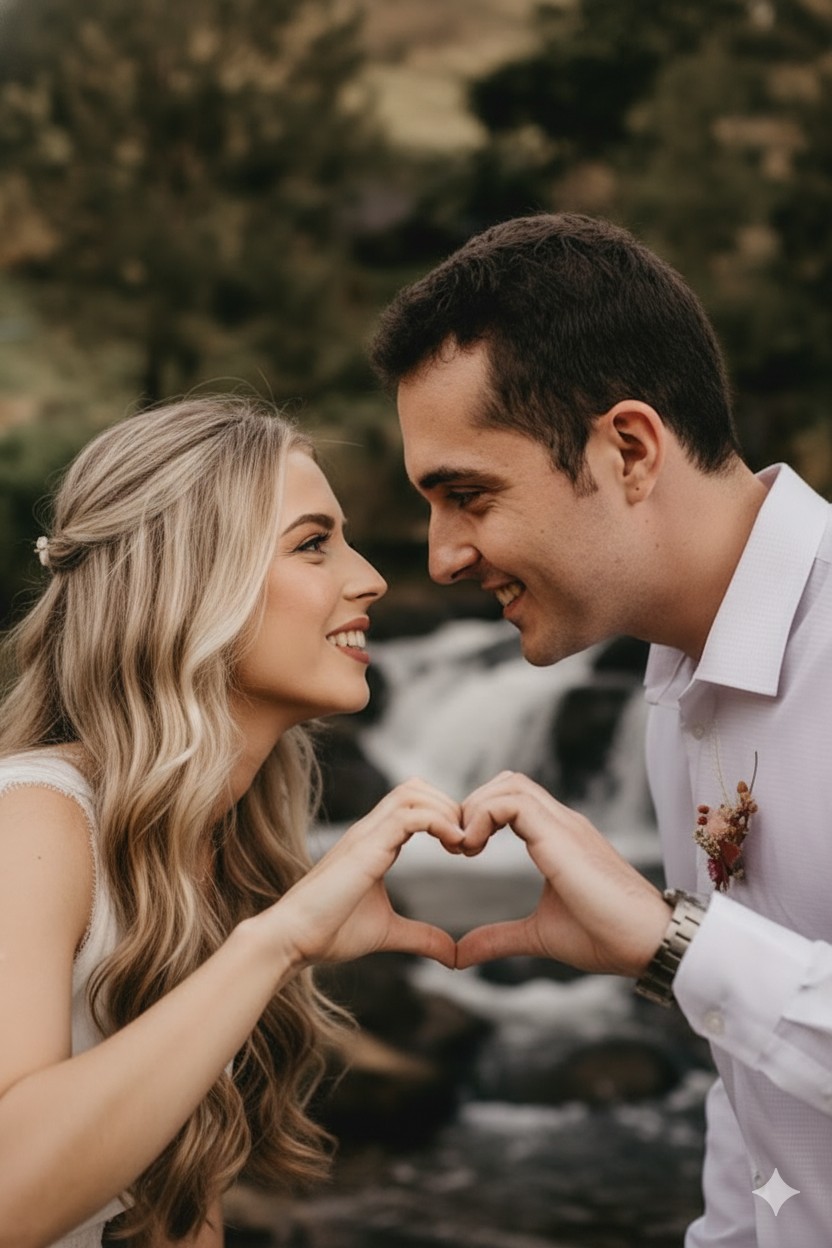 Couple Romantic Heart-Shaped Gesture Portrait