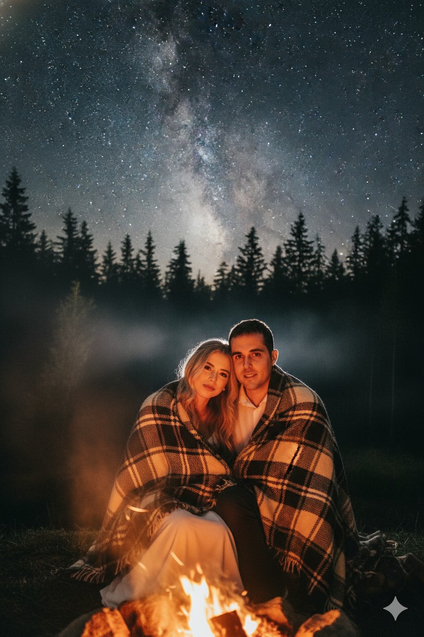 Romantic Night by the Firelight Of A Couple