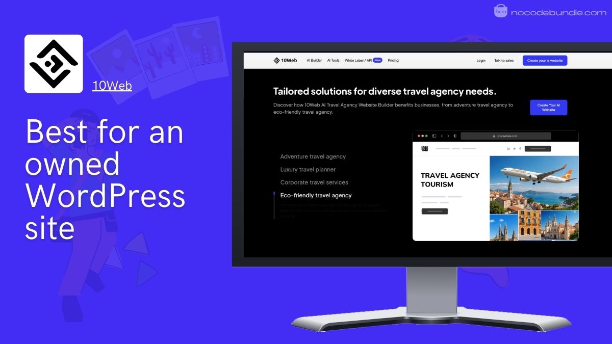 10Web AI builder generating a WordPress-based travel agency website