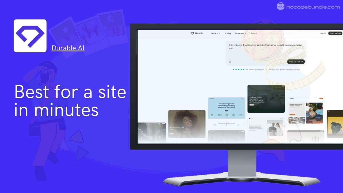 Durable AI website builder producing a travel business site in seconds