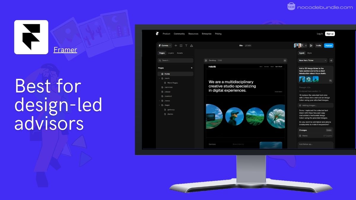 Framer AI generating a design-led travel agency website