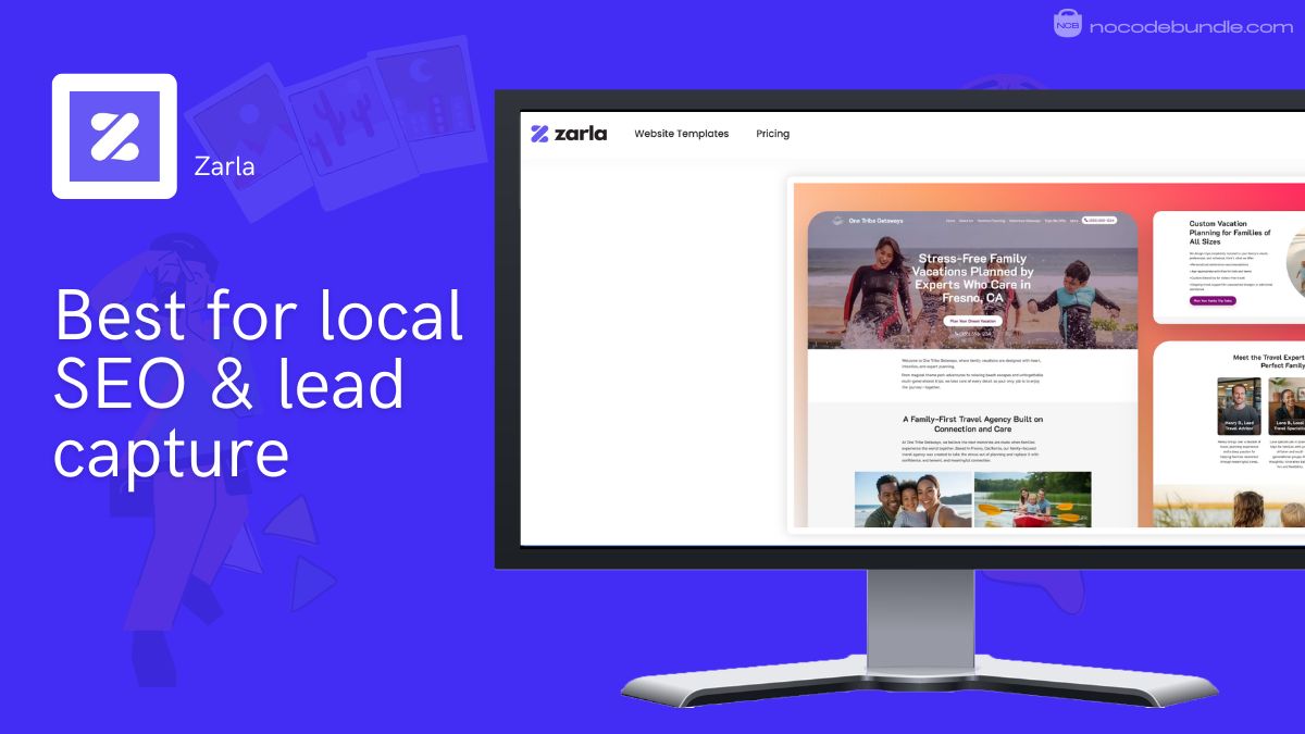 Zarla AI website builder creating a lead-focused travel agency site