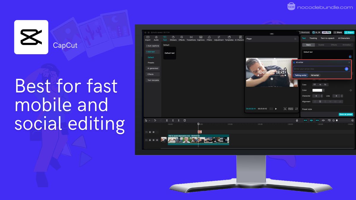 CapCut editor auto-generating animated captions on a vertical short video