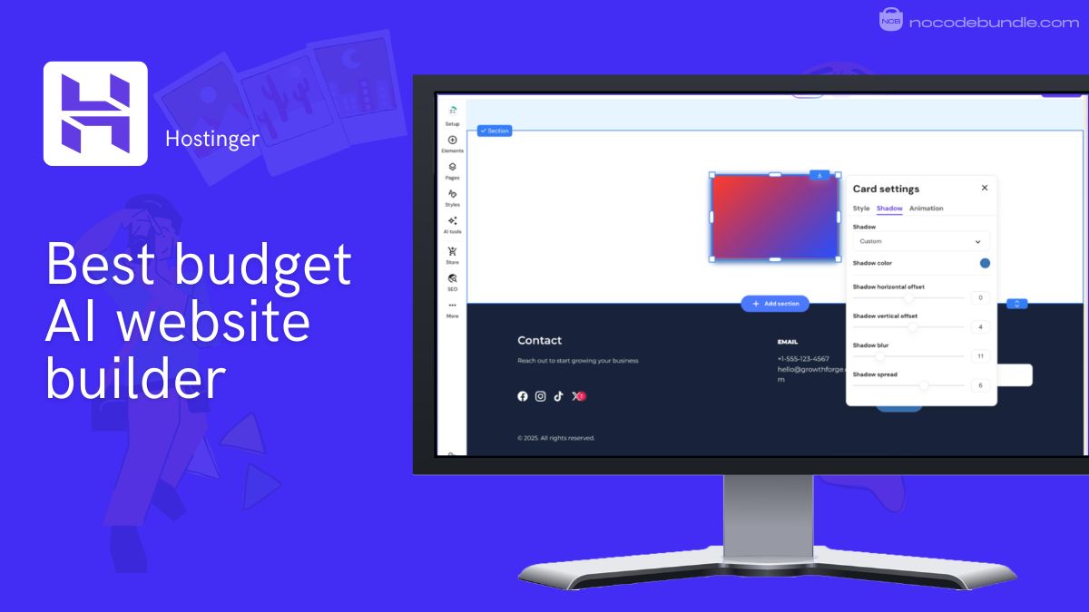 Hostinger AI website builder creating a small business site with hosting and domain included