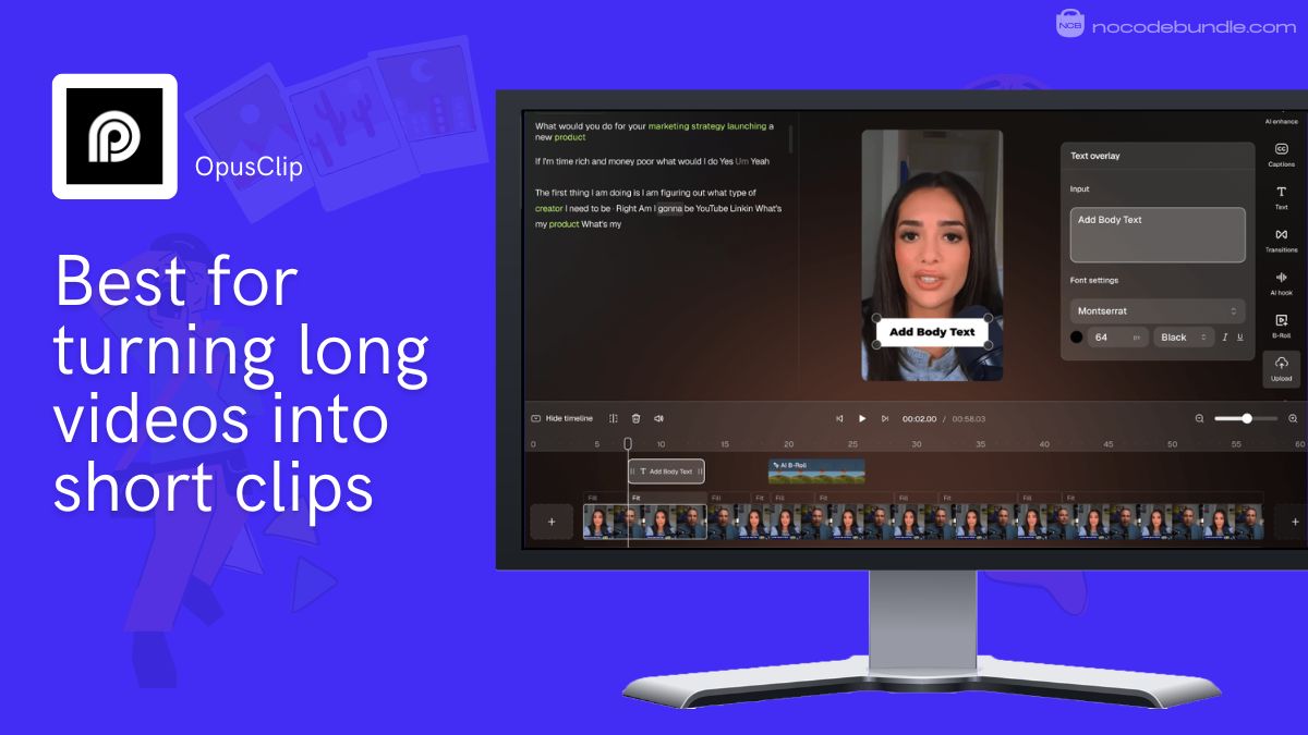 OpusClip dashboard showing short clips with virality scores generated from one long video