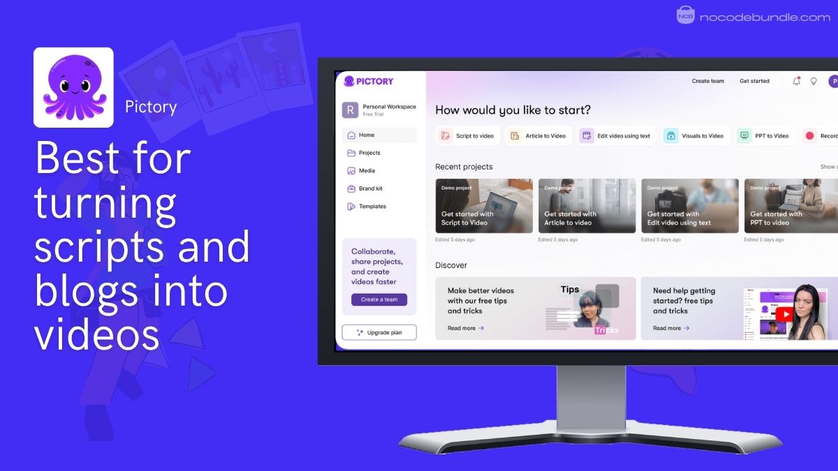 Pictory converting a blog post into a captioned video with auto-matched stock footage