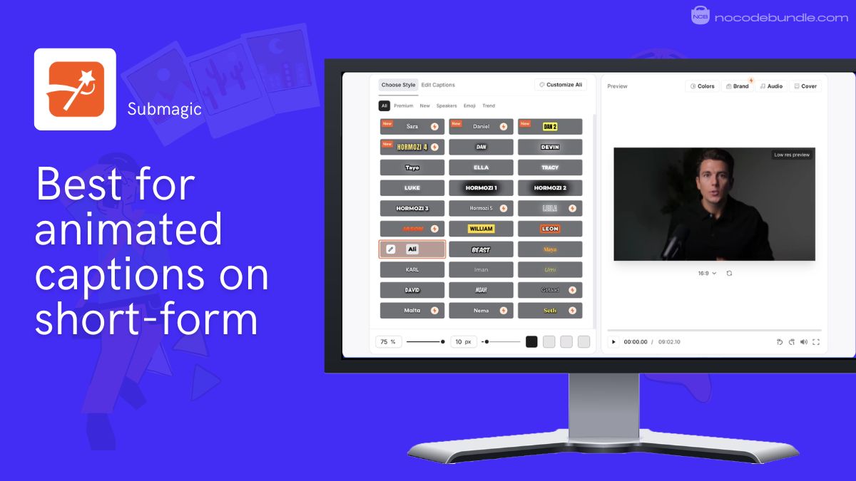 Submagic adding bold word-by-word animated captions to a short-form vertical clip