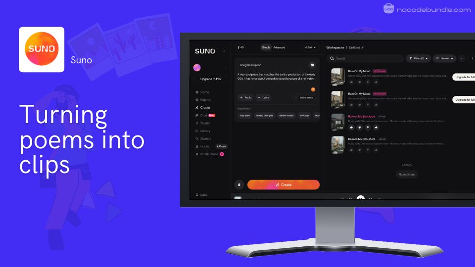 Suno turning poem lyrics into a song track for a short video
