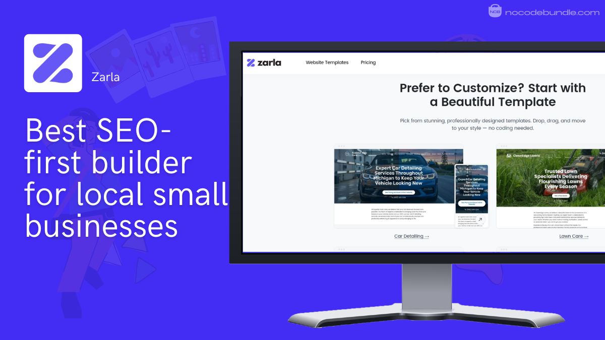 Zarla AI website builder generating an SEO-optimized local business site